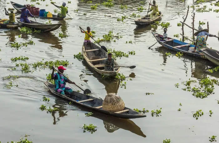Framed Print : Africa, Benin, Lake Nokoua. Boat traffic in the famous stilt village of Ganvie Framed Print : Africa, Benin, Lake Nokoua. Boat traffic in the famous stilt village of Ganvie