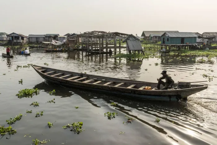 Framed Print : Africa, Benin, Lake Nokoua. A wooden boat in the famous stilt village of Ganvie Framed Print : Africa, Benin, Lake Nokoua. A wooden boat in the famous stilt village of Ganvie