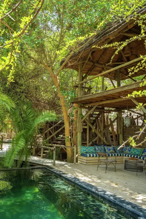 Framed Print : Africa, Botswana, Kasane. The pool area of the Bakwena Lodge