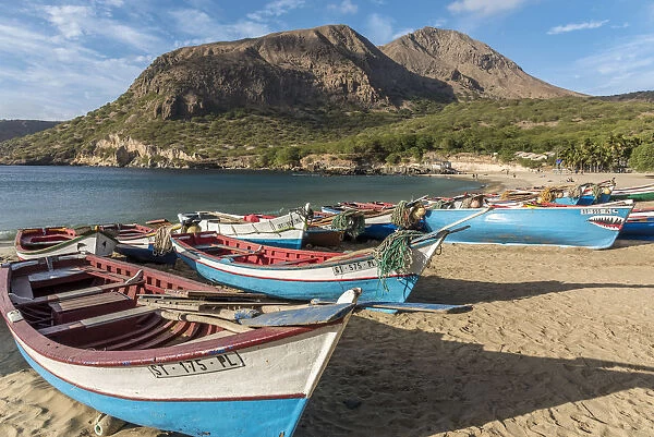 africa, Cape Verde, Santiago. Fishing boats at the beautiful beach of Tarrafal