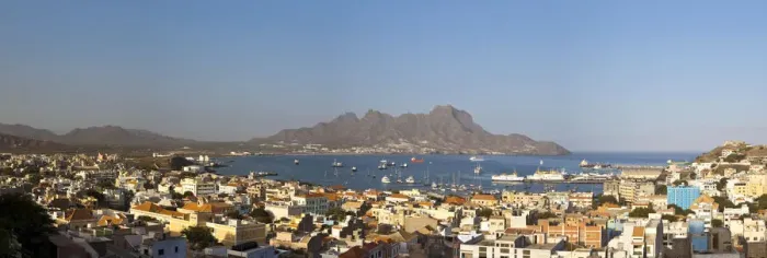 Framed Print : Africa, Cape Verde, Sao Vicente, Mindelo, View of old town and Harbour