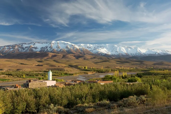 Framed Print : Africa, Morocco, Midelt, Mosque in a valley near Midelt, Middle Atlas mountains and Jbel Ayachi in the distance Framed Print : Africa, Morocco, Midelt, Mosque in a valley near Midelt, Middle Atlas mountains and Jbel Ayachi in the distance