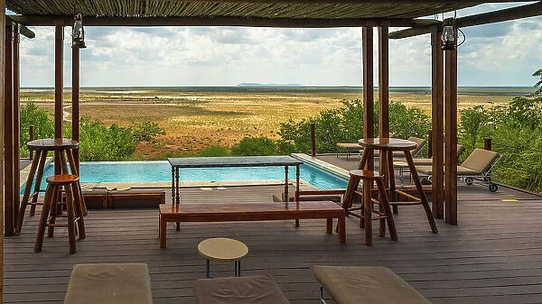Africa, Namibia, Etosha National Park. The pool of the Dolomite camp in the park