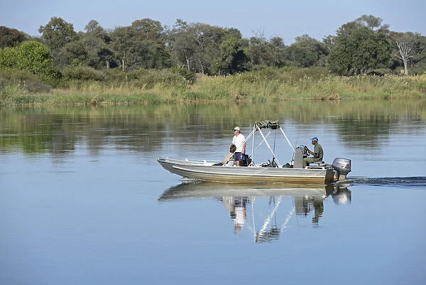 Africa, Namibia, Okavango river, Men fishing on the Caprivi Strip