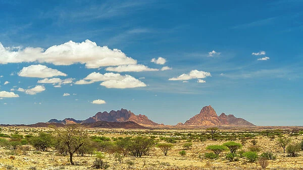 Africa, Namibia. The Spitzkoppe and the surrounding savannah in central Namibia