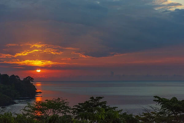 Africa, SA£o Toma and Principe. Sunset on the coast of Sao Toma
