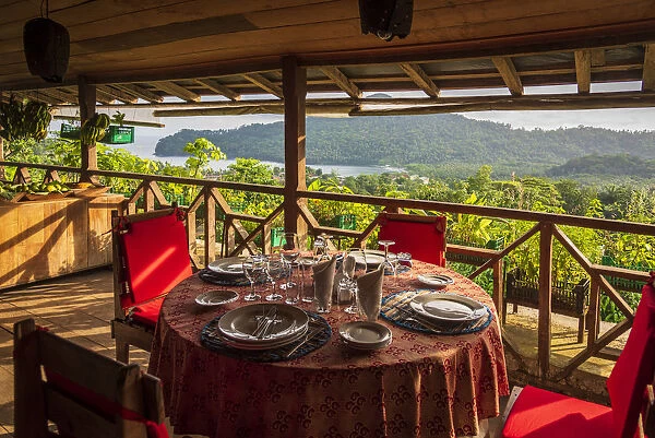 Africa, SA£o Toma and Principe. Table setting at Roca Sao Joao dos Angolares