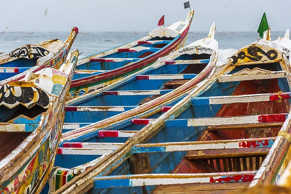 Africa, Senegal, Kayar. Fishing boats on the beach of the fishing village
