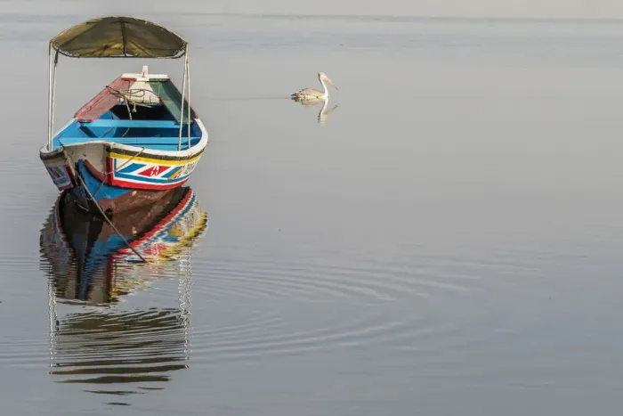 Framed Print : africa, Senegal, Sine-Saloum-Delta. Fishing boat reflecting in the water Framed Print : africa, Senegal, Sine-Saloum-Delta. Fishing boat reflecting in the water