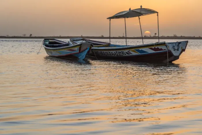 Framed Print : Africa, Senegal, Sine-Saloum-Delta. Fishing boats at sunrise Framed Print : Africa, Senegal, Sine-Saloum-Delta. Fishing boats at sunrise