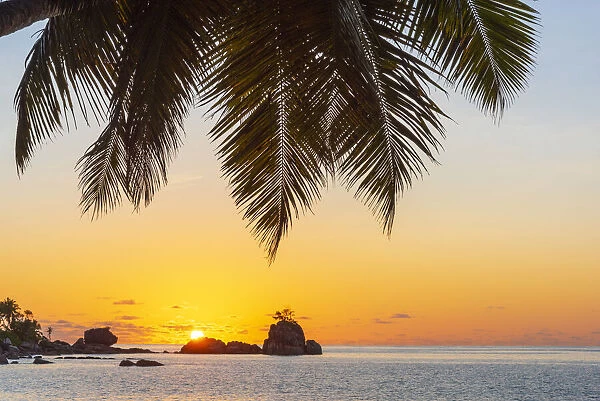 Africa, Seychelles, Mahe. Sunset at Anse Soleil Beach