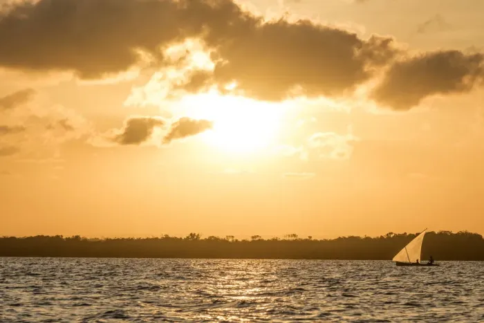 Framed Print : Africa, Tanzania, Lindi region. Songo Mnara Island. Fishermen returning home at sunset Framed Print : Africa, Tanzania, Lindi region. Songo Mnara Island. Fishermen returning home at sunset