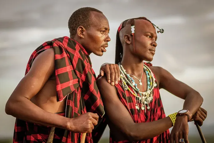 Framed Print : Africa, Tanzania, Manyara Region. Two Msai men