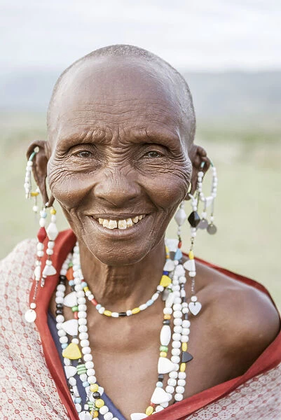 africa, Tanzania, Natron Lake area. An elder msai woman with traditional jewellery