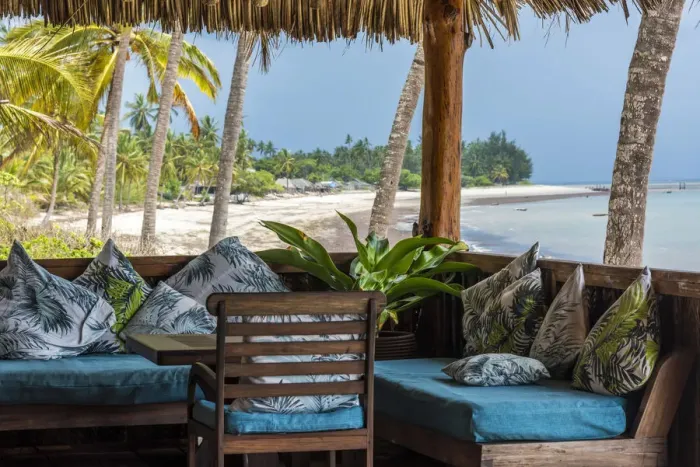Framed Print : Africa, Tanzania, Tanga, Pangani. The tides Lodge, the lounge area by the ocean