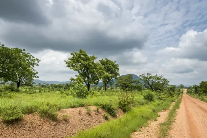 Framed Print : Africa, Togo, Koutammakou area. Landscape with gravel road of a rural area Framed Print : Africa, Togo, Koutammakou area. Landscape with gravel road of a rural area