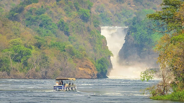 Africa, Uganda, Murchison Falls National Park. Boat tour to the Murchison Falls on the Nile
