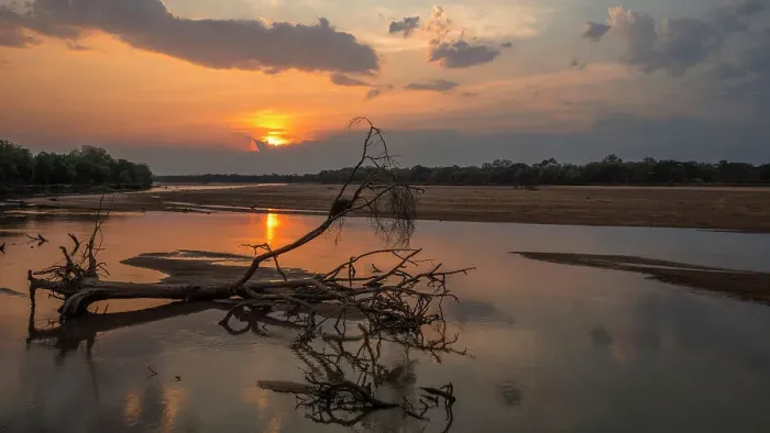 Framed Print : Africa, Zambia, North Luangwa. The river at sunset near to Takwela Camp Framed Print : Africa, Zambia, North Luangwa. The river at sunset near to Takwela Camp