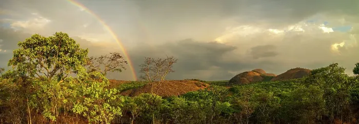 Framed Print : Africa, Zambia, Northern Zambia, Mutinondo Wilderness. On a hike in the rocky landscape at sunset with a rainbow Framed Print : Africa, Zambia, Northern Zambia, Mutinondo Wilderness. On a hike in the rocky landscape at sunset with a rainbow
