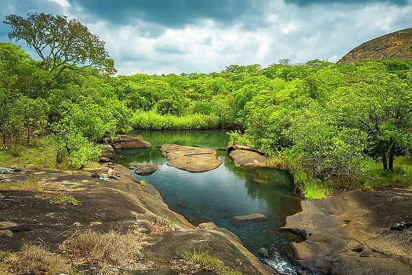 Africa, Zambia, Northern Zambia, Mutinondo Wilderness. The paradise pool surrounded by woodland
