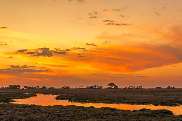 Africa, Zambia. Sunset in the Kafue national park
