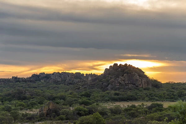 africa, Zimbabwe, Bulawayo. Matobo Hills National Park. sunset over the rock kopjes