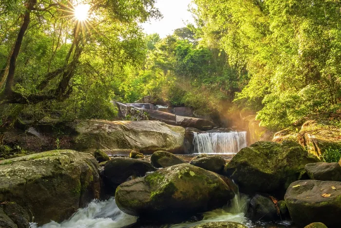 Framed Print : africa, Zimbabwe, Eastern Highlands, Honde Valley. The 3-man waterfall of Aberfoyle Lodge