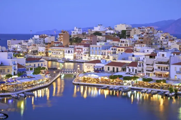 Framed Print : Agios Nikolaos Harbour From An Elevated Angle At Dusk, Agios Nikolaos, Crete, Greek Islands Framed Print : Agios Nikolaos Harbour From An Elevated Angle At Dusk, Agios Nikolaos, Crete, Greek Islands