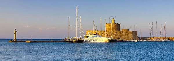 Agios Nikolaos Lighthouse & entrance to Mandraki Harbour, Rhodes Town, Rhodes, Greece