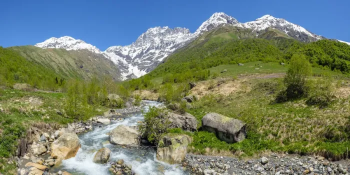 Framed Print : Ailama peak, and the source of the River Kolrudashi, Racha-Lechkhumi