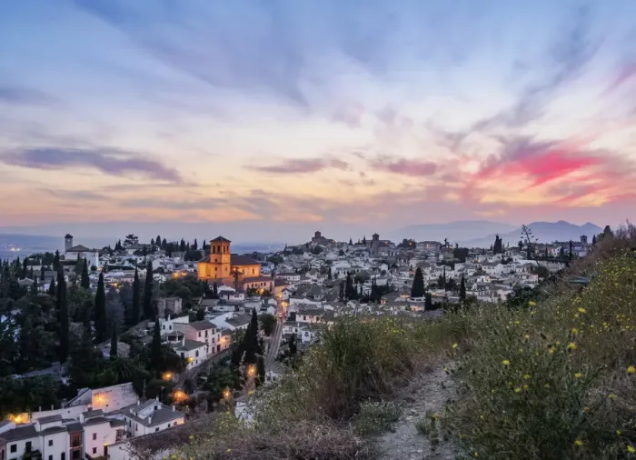 Framed Print : Albaicin or Albayzin at dusk, elevated view, Granada, Andalusia, Spain Framed Print : Albaicin or Albayzin at dusk, elevated view, Granada, Andalusia, Spain