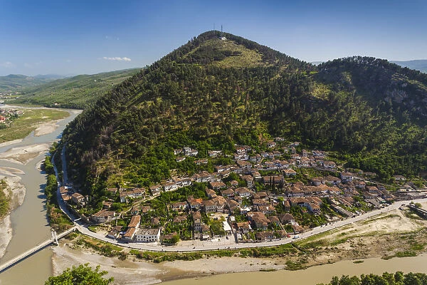 Albania, Berat-area, Gorica, elevated village view from the Kala Citadel
