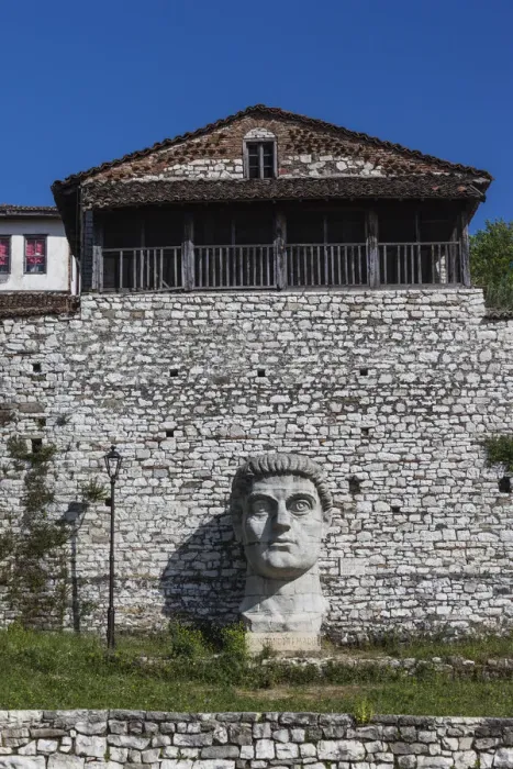 Framed Print : Albania, Berat, Kala Citadel, large head sculpture