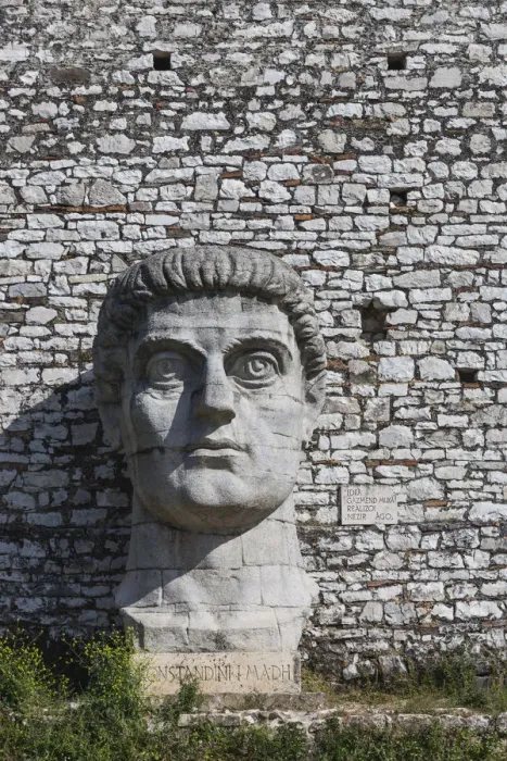 Framed Print : Albania, Berat, Kala Citadel, large head sculpture Framed Print : Albania, Berat, Kala Citadel, large head sculpture