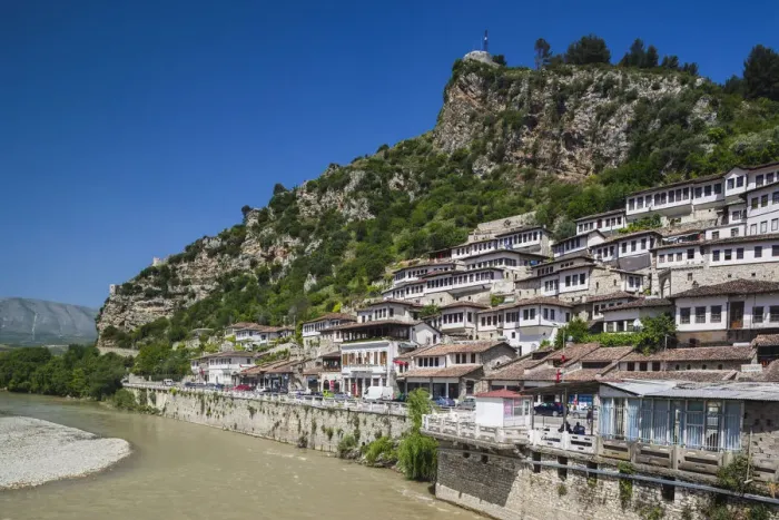 Framed Print : Albania, Berat, Ottoman-era buildings and Kala Citadel Framed Print : Albania, Berat, Ottoman-era buildings and Kala Citadel