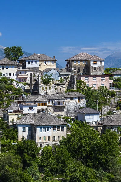 Albania, Gjirokastra, elevated town view from the castle