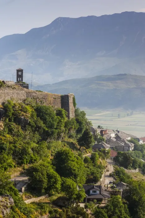 Framed Print : Albania, Gjirokastra, Gjirokastra Castle, elevated view, morning Framed Print : Albania, Gjirokastra, Gjirokastra Castle, elevated view, morning
