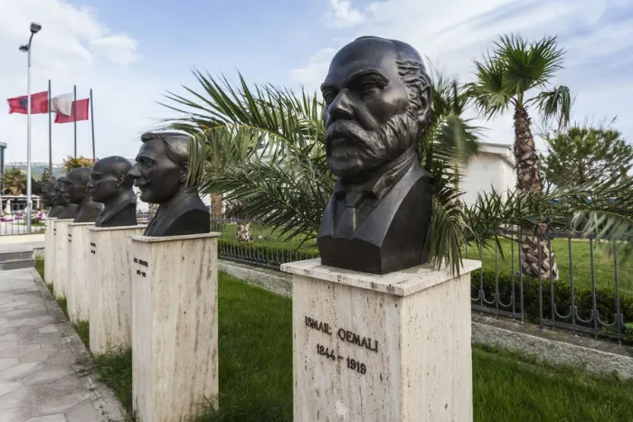 Framed Print : Albania, Vlora, Museum of Independence, busts of fighters for Albanian Independence