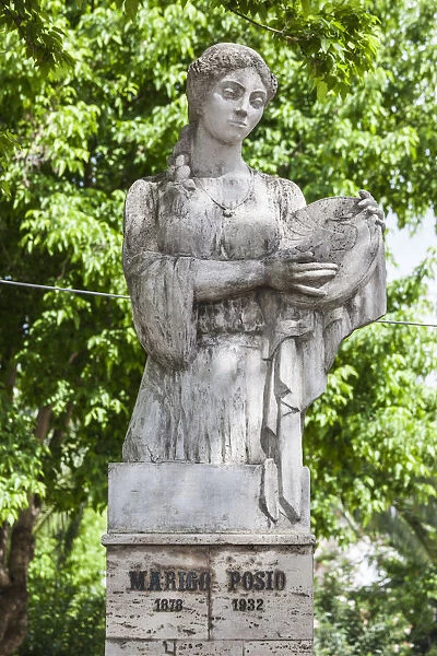 Albania, Vlora, statue of Marigo Posio, teacher and creator of the modern Albanian flag