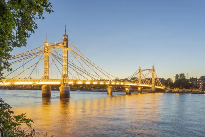 Framed Print : Albert Bridge illuminated at night, London, England, UK Framed Print : Albert Bridge illuminated at night, London, England, UK