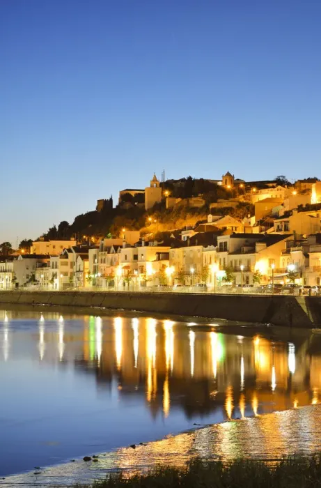Framed Print : Alcacer do Sal and Sado river at night. Portugal