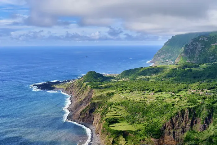 Framed Print : Aldeia da Cuada and Faja Grande, the westernmost location in Europe. Flores, Azores islands, Portugal