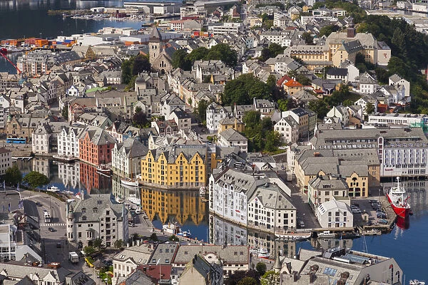 Alesund, Vestlandet, Norway. View from above of Alesund city, one of most important