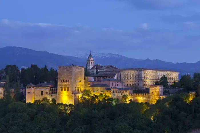 Framed Print : The Alhambra Palace illuminated at dusk, Granada, Granada Province, Andalucia, Spain Framed Print : The Alhambra Palace illuminated at dusk, Granada, Granada Province, Andalucia, Spain