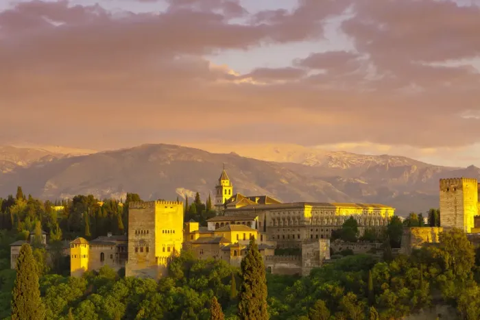 Framed Print : The Alhambra Palace at sunset, Granada, Granada Province, Andalucia, Spain