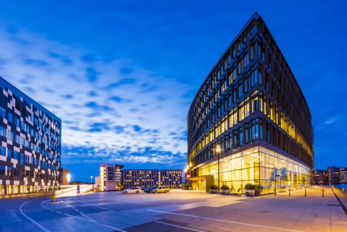 Framed Print : Aller Media building in Copenhagen by night, Denmark