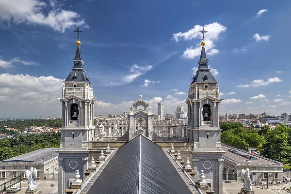 Almudena Cathedral and city skyline, Madrid, Community of Madrid, Spain