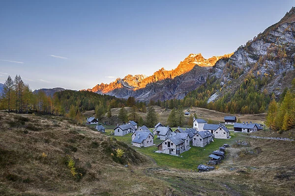The Alp Crampilo at dawn in autumn season, Alpe Veglia and Alpe Devero Natural Park