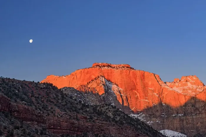 Framed Print : Alpenglow in Zion Canyon-Towers of the Virgin, Zion National Park, Utah, USA