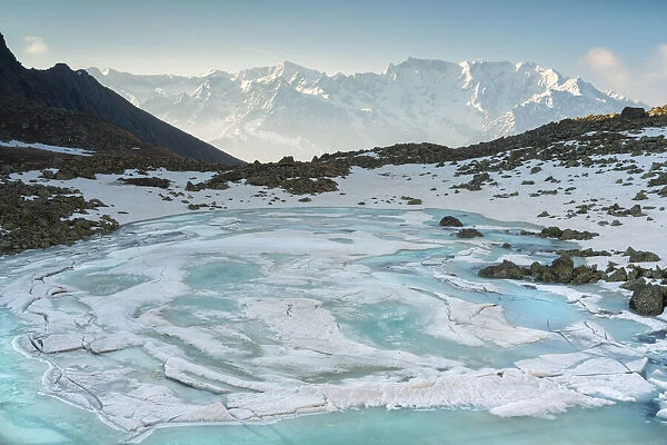 Alpine lakes at thaw in winter season, Brescia province in Lombardy district, Italy
